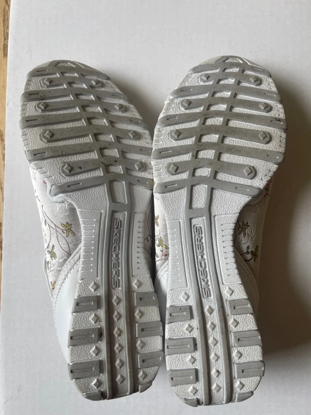 Skechers White Slip-On Flats with Pink and Gold Floral Accents - Picture 7 of 8